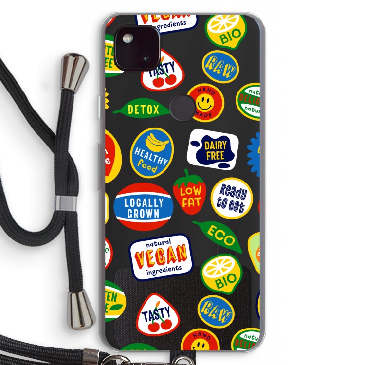 Fruitsticker: Pixel 4a 5G Transparant Hoesje met koord