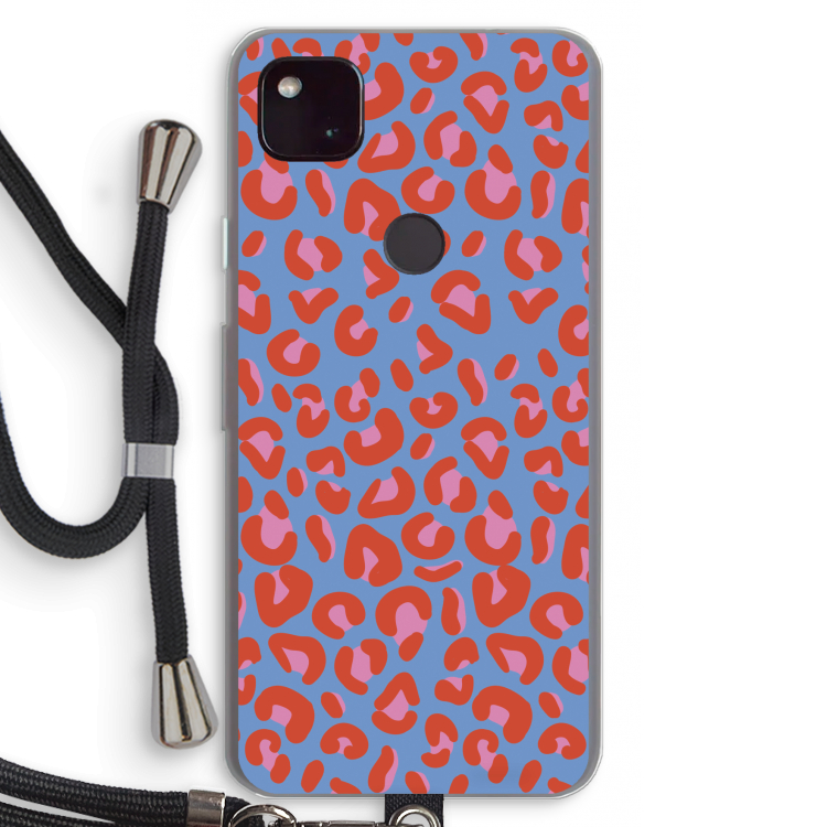 Leopard blue: Pixel 4a 5G Transparant Hoesje met koord