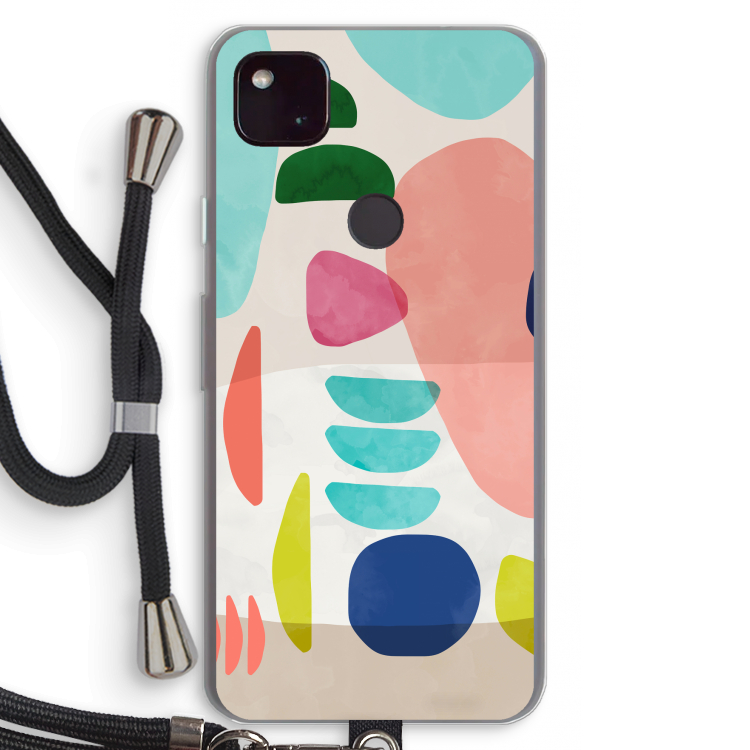 Bold Rounded Shapes: Pixel 4a 5G Transparant Hoesje met koord