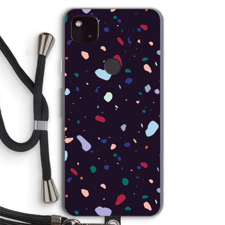 Dark Rounded Terrazzo: Pixel 4a 5G Transparant Hoesje met koord
