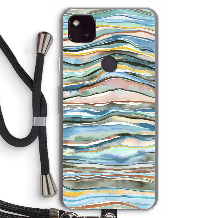Watercolor Agate: Pixel 4a 5G Transparant Hoesje met koord