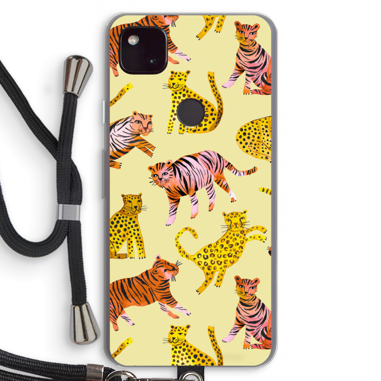 Cute Tigers and Leopards: Pixel 4a 5G Transparant Hoesje met koord