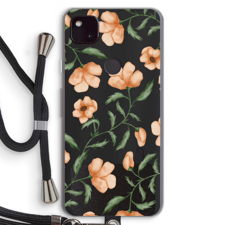 Peachy flowers: Pixel 4a 5G Transparant Hoesje met koord
