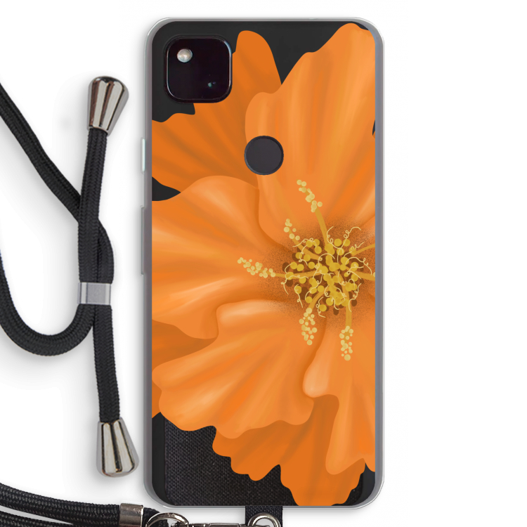 Orange Ellila flower: Pixel 4a 5G Transparant Hoesje met koord