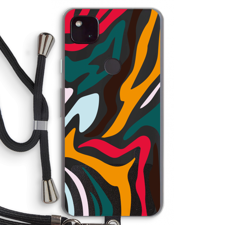 Colored Zebra: Pixel 4a 5G Transparant Hoesje met koord