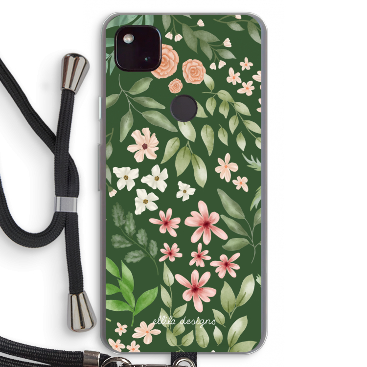 Botanical green sweet flower heaven: Pixel 4a 5G Transparant Hoesje met koord