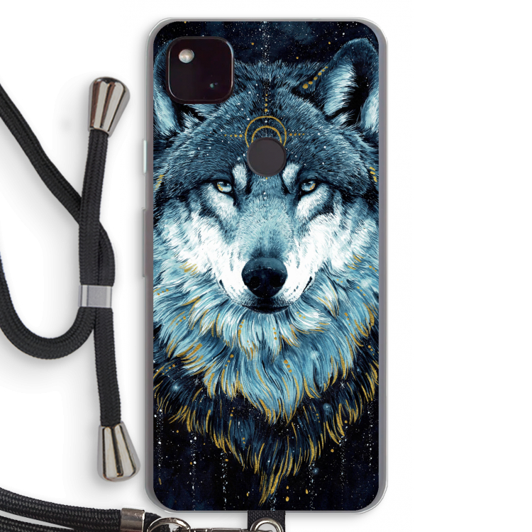 Darkness Wolf: Pixel 4a 5G Transparant Hoesje met koord