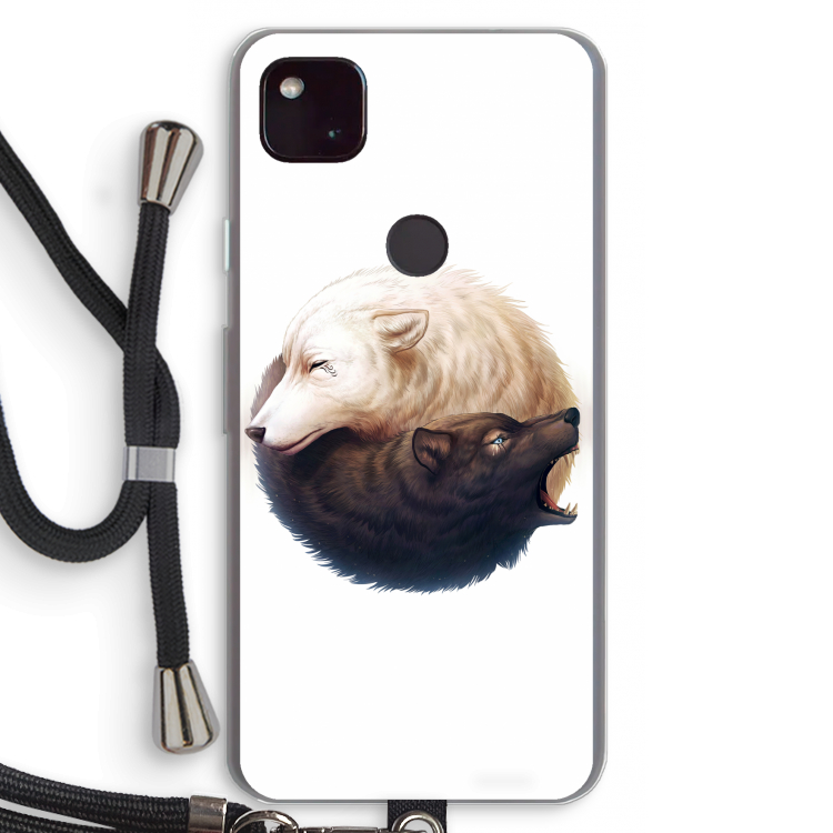 Yin Yang Wolves: Pixel 4a 5G Transparant Hoesje met koord