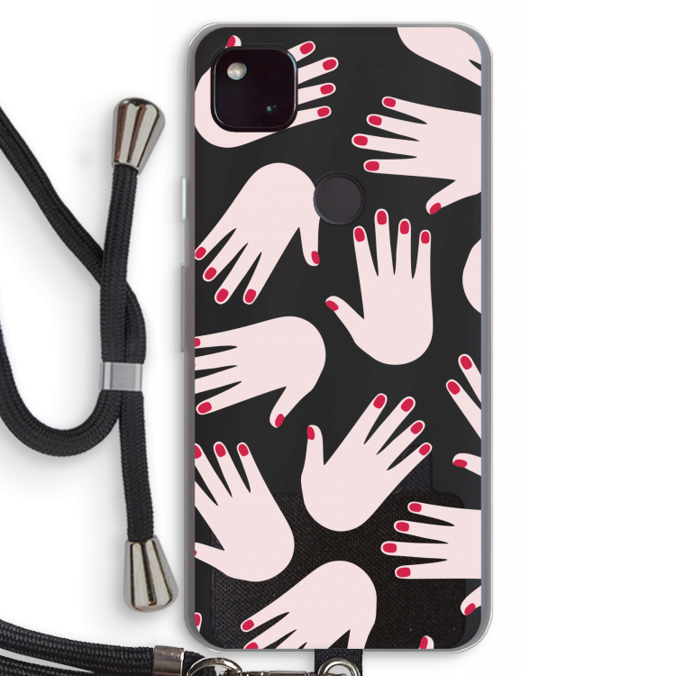 Hands pink: Pixel 4a 5G Transparant Hoesje met koord