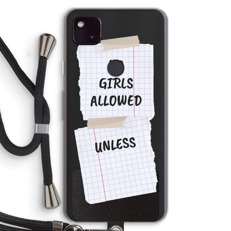 No Girls Allowed Unless: Pixel 4a 5G Transparant Hoesje met koord
