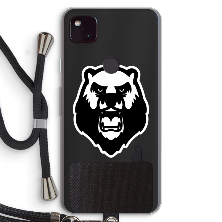 Angry Bear (white): Pixel 4a 5G Transparant Hoesje met koord