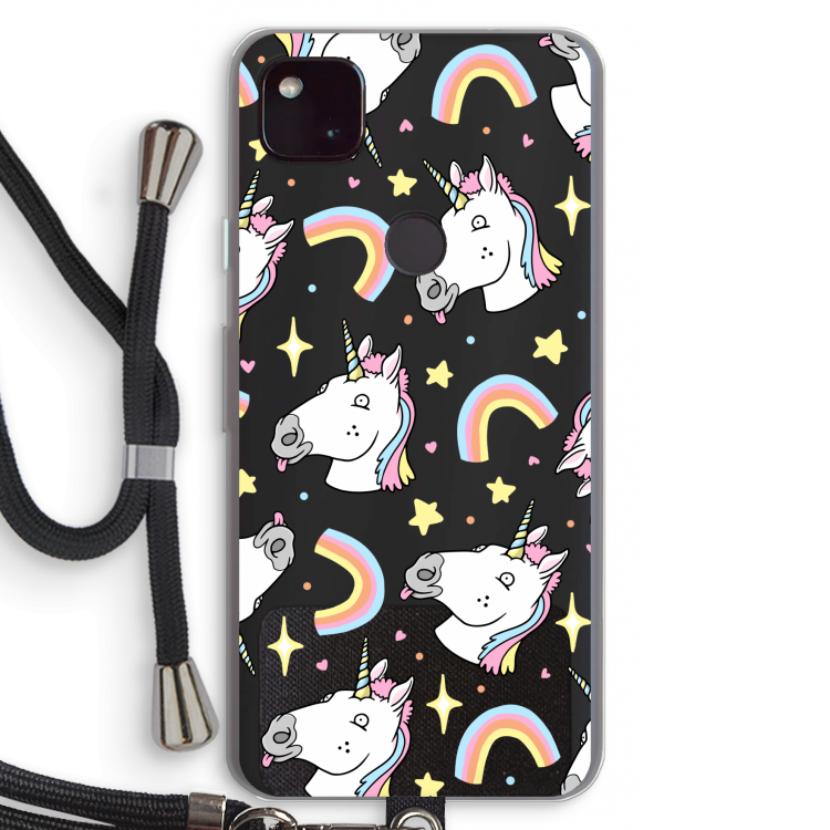 Rainbow Unicorn: Pixel 4a 5G Transparant Hoesje met koord