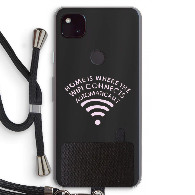 Home Is Where The Wifi Is: Pixel 4a 5G Transparant Hoesje met koord