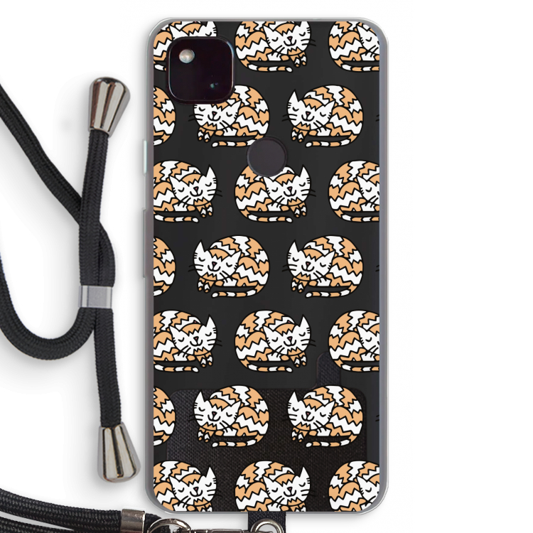 Slapende poes: Pixel 4a 5G Transparant Hoesje met koord