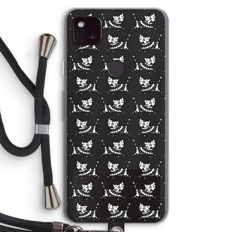 Zwarte poes: Pixel 4a 5G Transparant Hoesje met koord