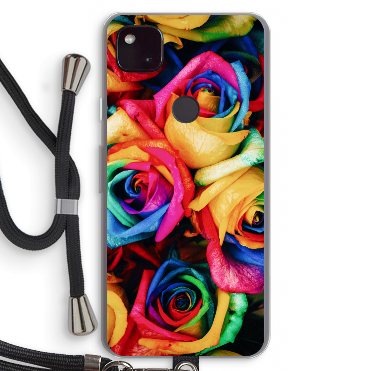 Neon bloemen: Pixel 4a 5G Transparant Hoesje met koord