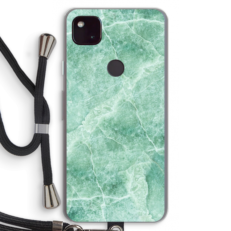 Groen marmer: Pixel 4a 5G Transparant Hoesje met koord