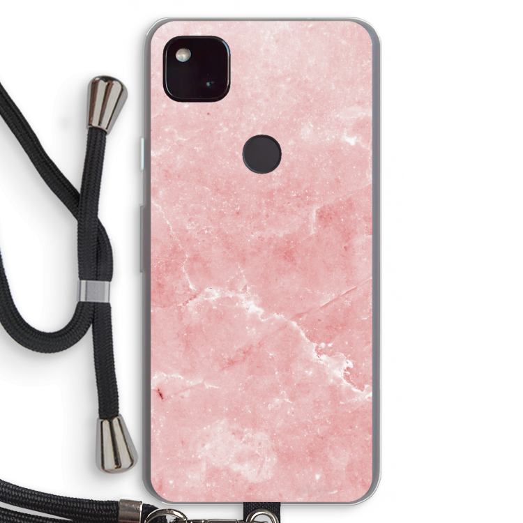 Roze marmer: Pixel 4a 5G Transparant Hoesje met koord