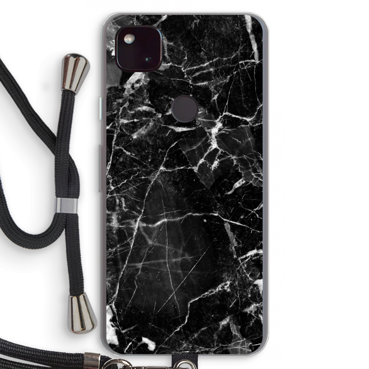 Zwart Marmer 2: Pixel 4a 5G Transparant Hoesje met koord