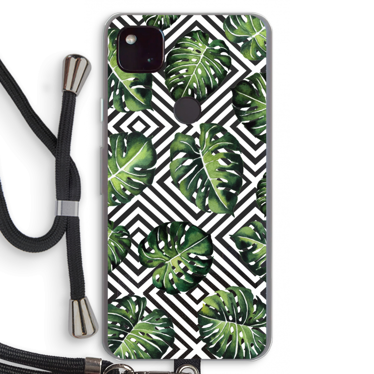 Geometrische jungle: Pixel 4a 5G Transparant Hoesje met koord