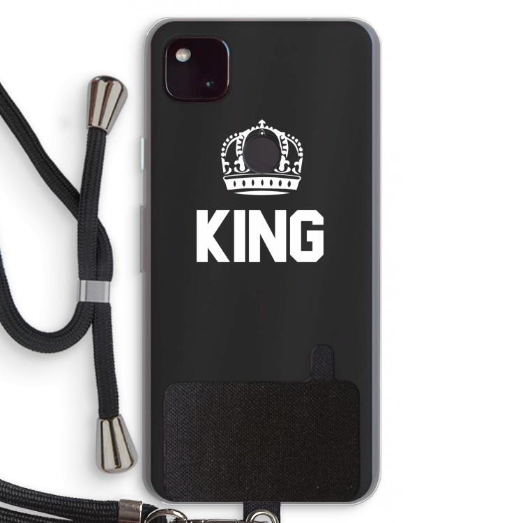 King zwart: Pixel 4a 5G Transparant Hoesje met koord