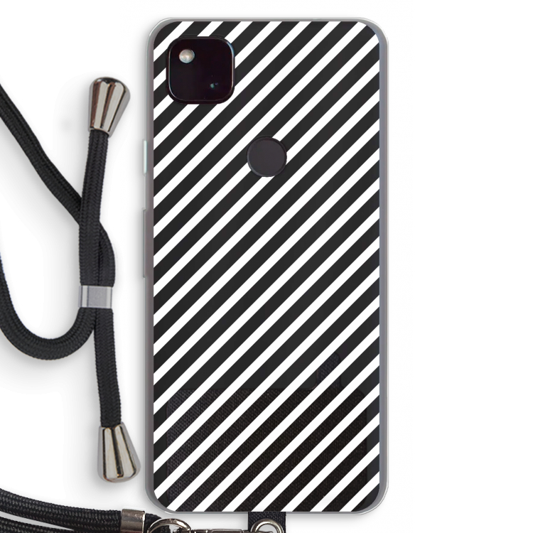 Strepen zwart-wit: Pixel 4a 5G Transparant Hoesje met koord