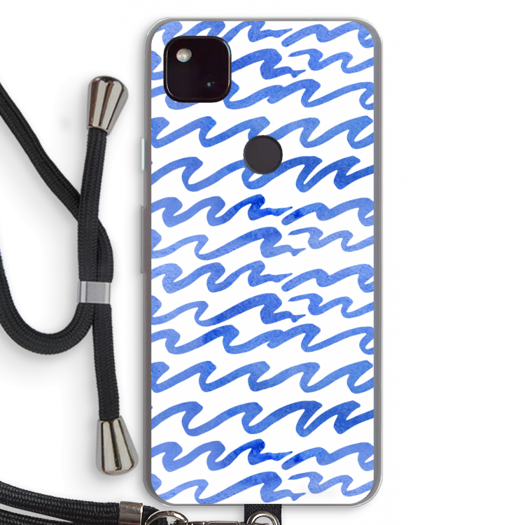 Blauwe golven: Pixel 4a 5G Transparant Hoesje met koord