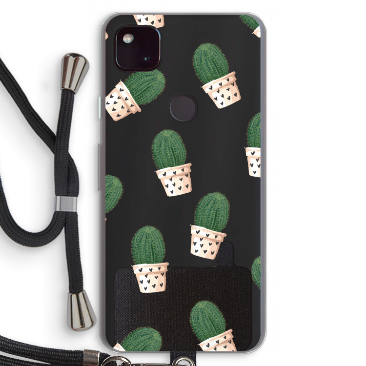 Cactusprint roze: Pixel 4a 5G Transparant Hoesje met koord