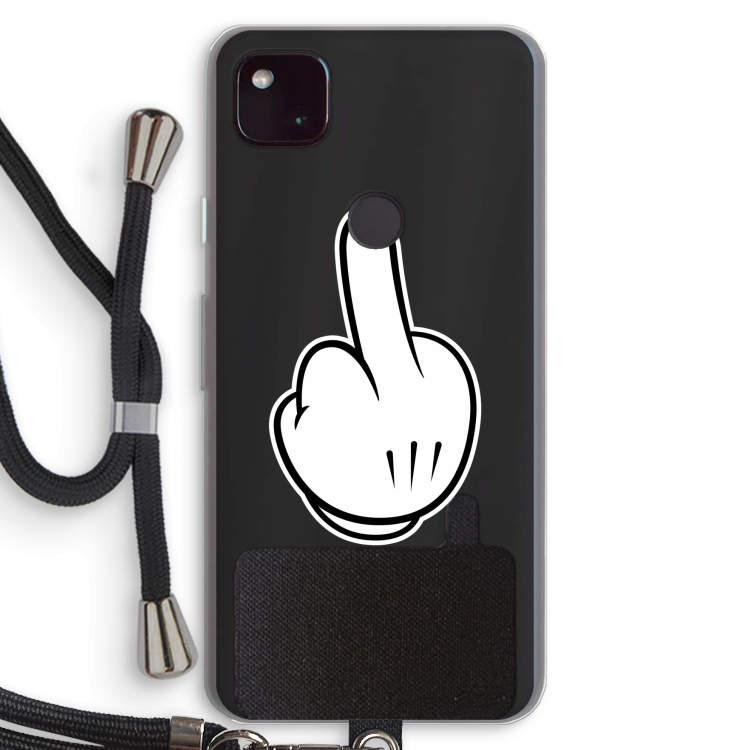 Middle finger white: Pixel 4a 5G Transparant Hoesje met koord
