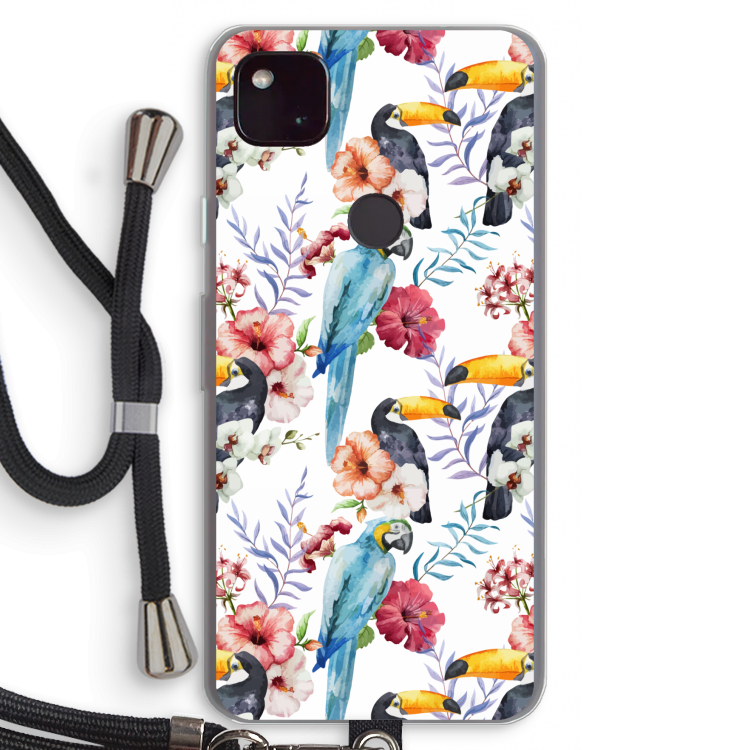 Bloemen tukan: Pixel 4a 5G Transparant Hoesje met koord