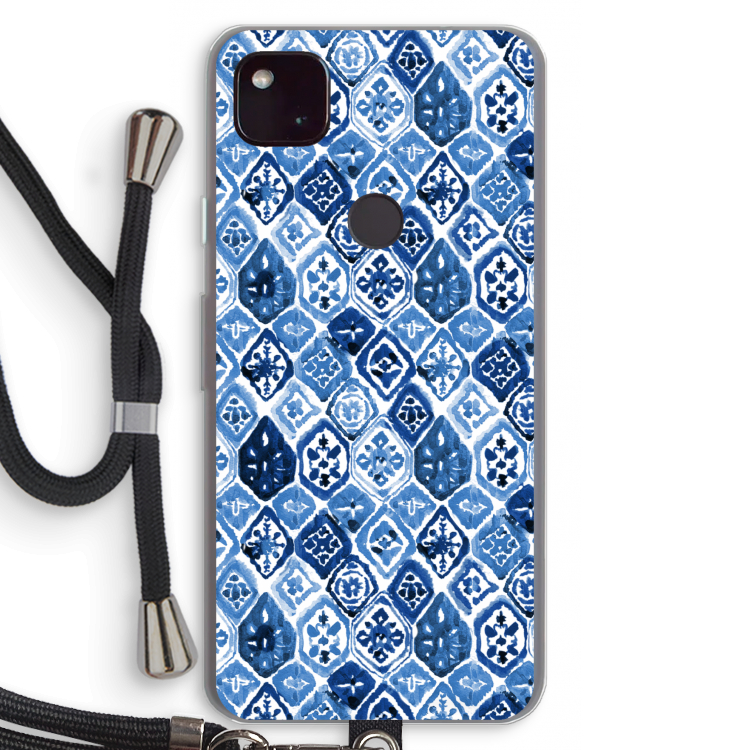 Blauw motief: Pixel 4a 5G Transparant Hoesje met koord