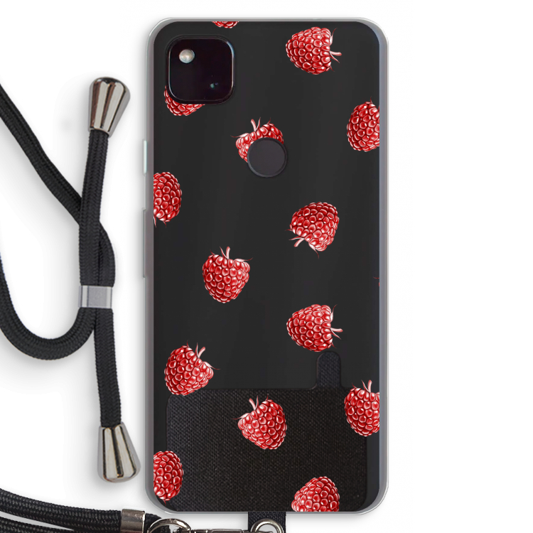 Framboosjes: Pixel 4a 5G Transparant Hoesje met koord