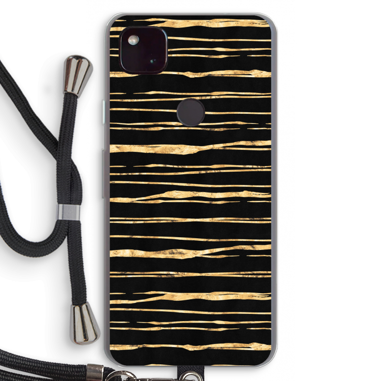 Gouden strepen: Pixel 4a 5G Transparant Hoesje met koord