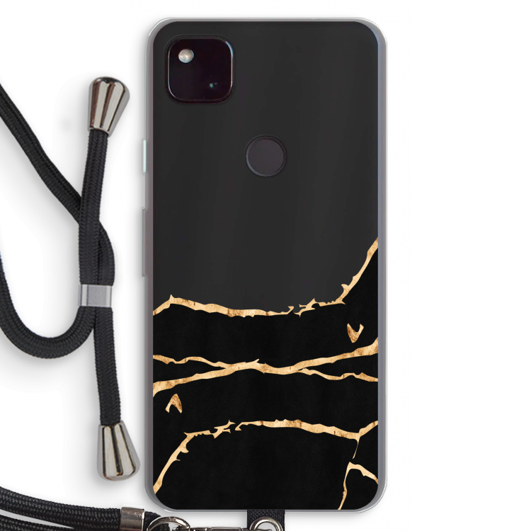 Gouden marmer: Pixel 4a 5G Transparant Hoesje met koord
