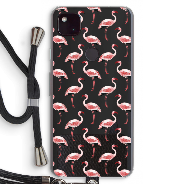 Flamingoprint groen: Pixel 4a 5G Transparant Hoesje met koord