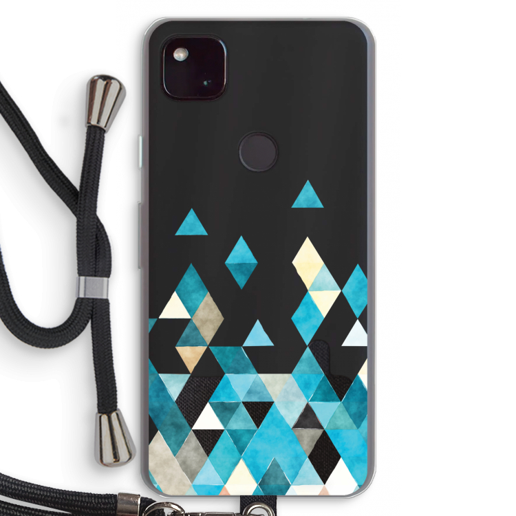 Gekleurde driehoekjes blauw: Pixel 4a 5G Transparant Hoesje met koord
