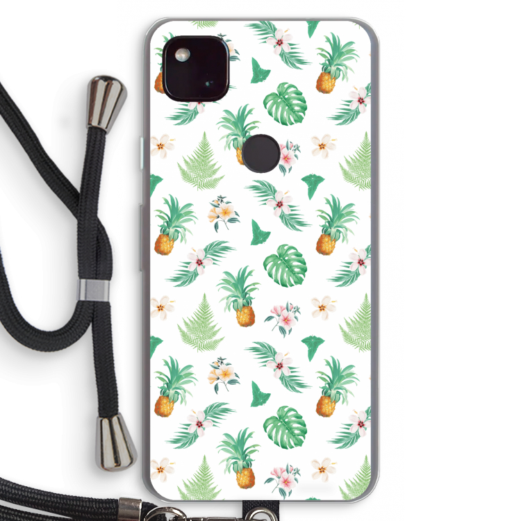 Ananas bladeren: Pixel 4a 5G Transparant Hoesje met koord