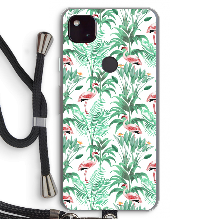 Flamingo bladeren: Pixel 4a 5G Transparant Hoesje met koord