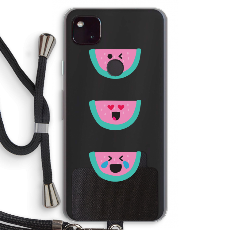 Smiley watermeloen: Pixel 4a 5G Transparant Hoesje met koord