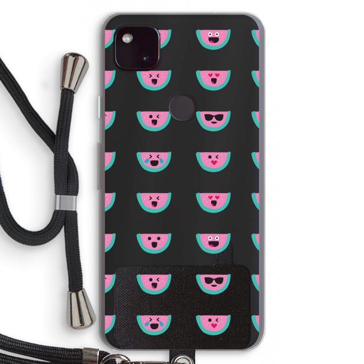 Smiley watermeloenprint: Pixel 4a 5G Transparant Hoesje met koord