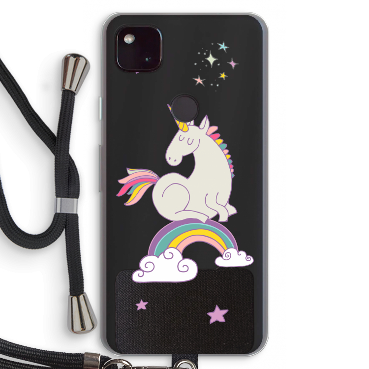 Regenboog eenhoorn: Pixel 4a 5G Transparant Hoesje met koord
