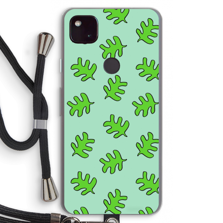 Groene blaadjes: Pixel 4a 5G Transparant Hoesje met koord