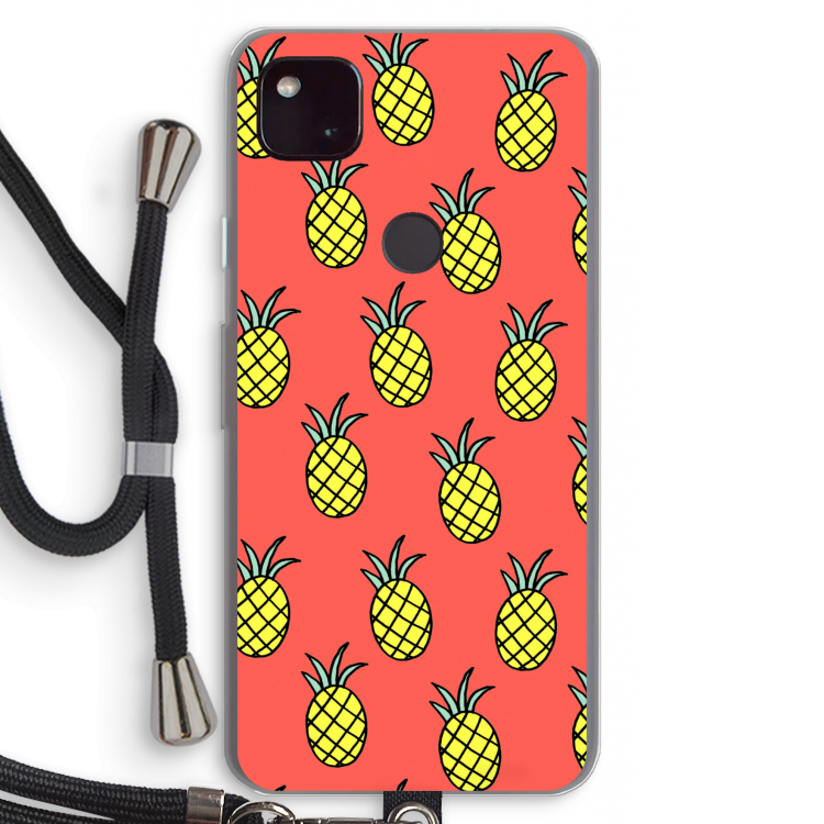 Ananas: Pixel 4a 5G Transparant Hoesje met koord