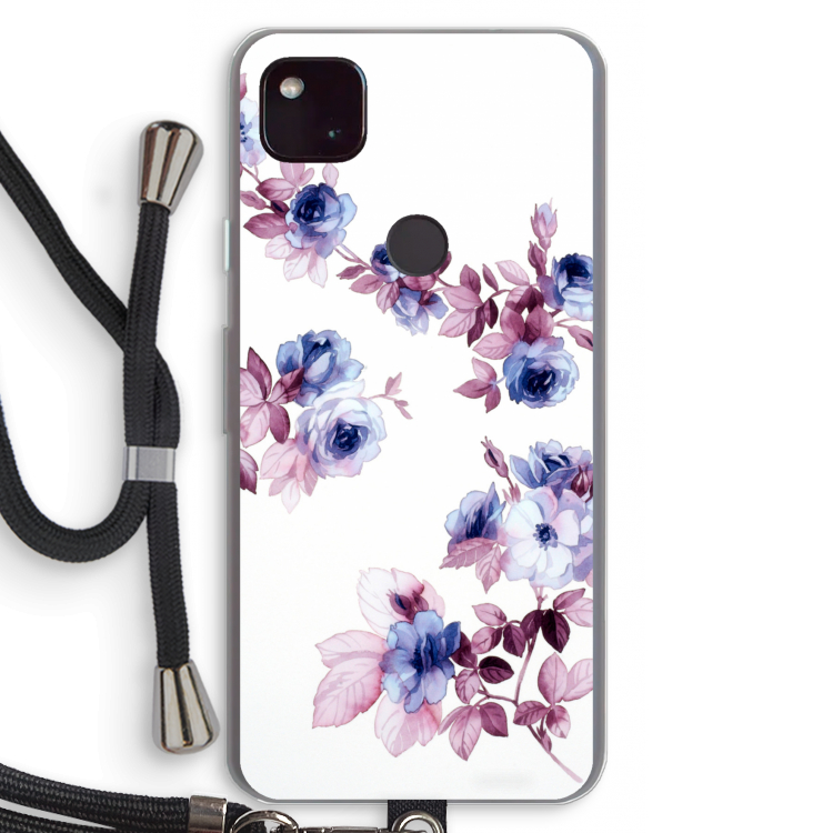 Waterverf bloemen: Pixel 4a 5G Transparant Hoesje met koord