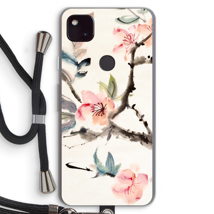 Japanse bloemen: Pixel 4a 5G Transparant Hoesje met koord