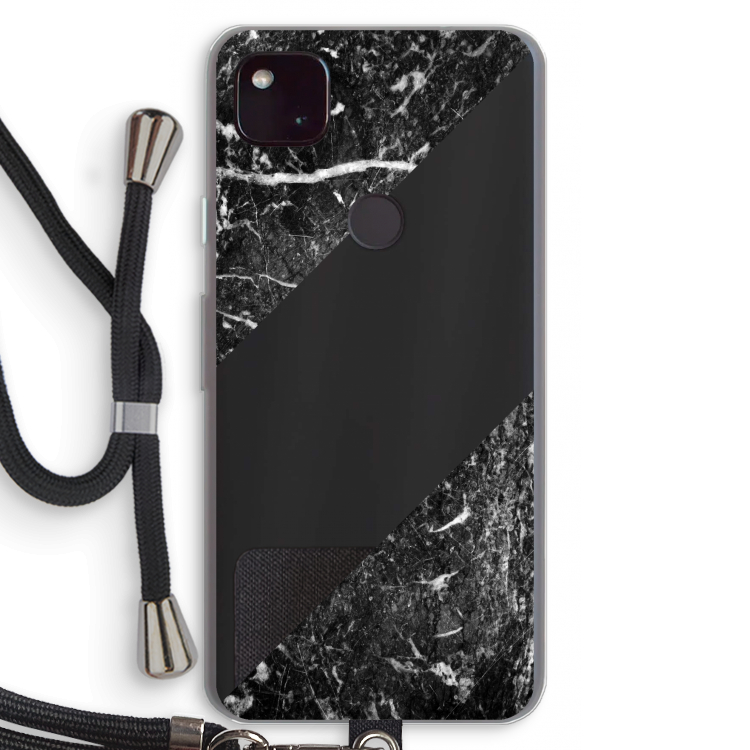 Zwart marmer: Pixel 4a 5G Transparant Hoesje met koord