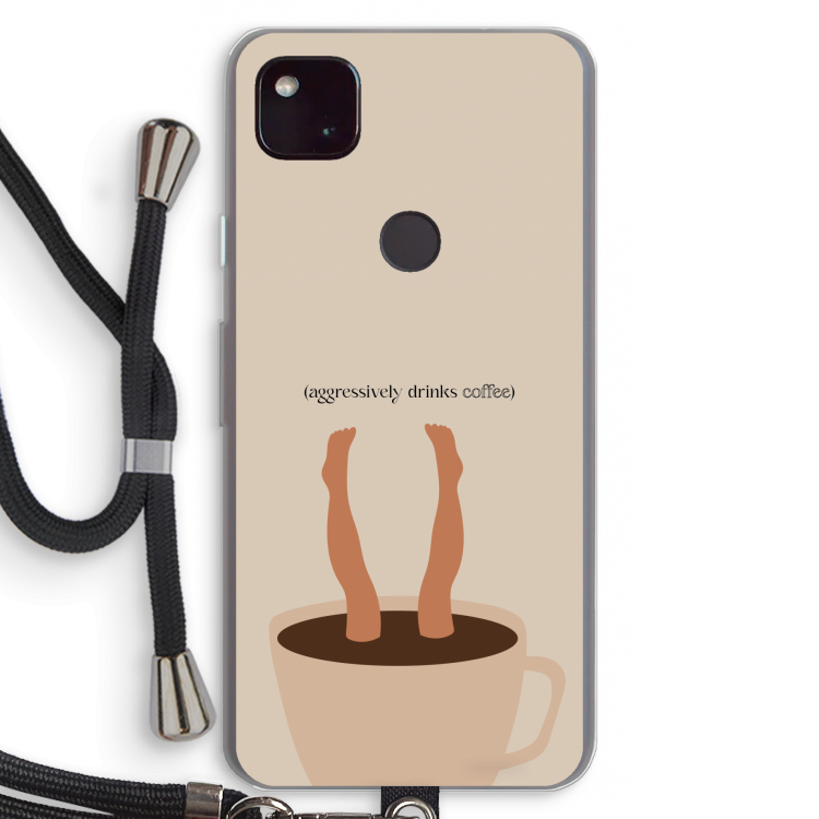 Aggressively drinks coffee: Pixel 4a 5G Transparant Hoesje met koord