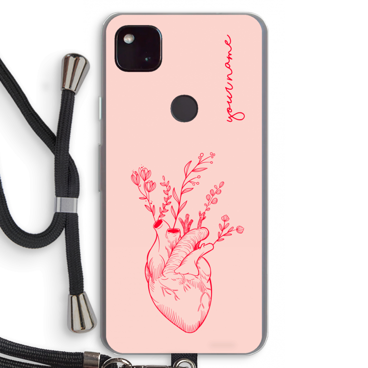 Blooming Heart: Pixel 4a 5G Transparant Hoesje met koord