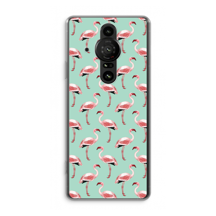 Flamingoprint groen: Sony Xperia Pro-I Transparant Hoesje