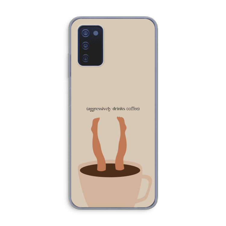 Aggressively drinks coffee: Samsung Galaxy A03s Transparant Hoesje